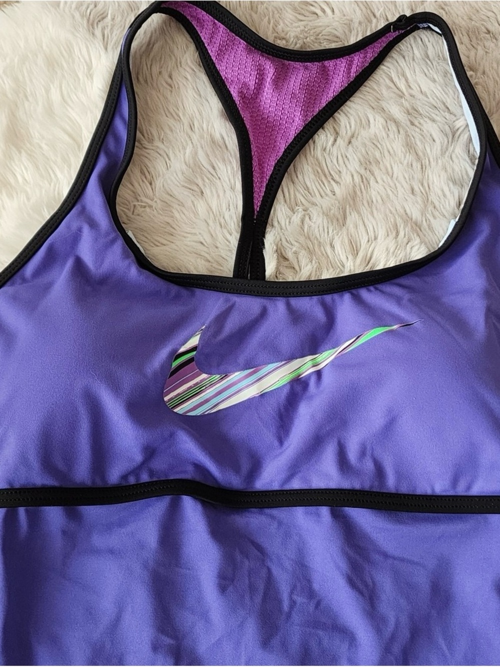 Nike Purple Racerback Swim Top with Black Trim - Picture 2 of 4